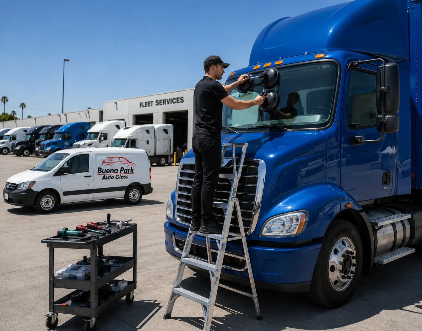 Semi-truck windshield repair and replacement by Buena Park Auto Glass in Buena Park, CA